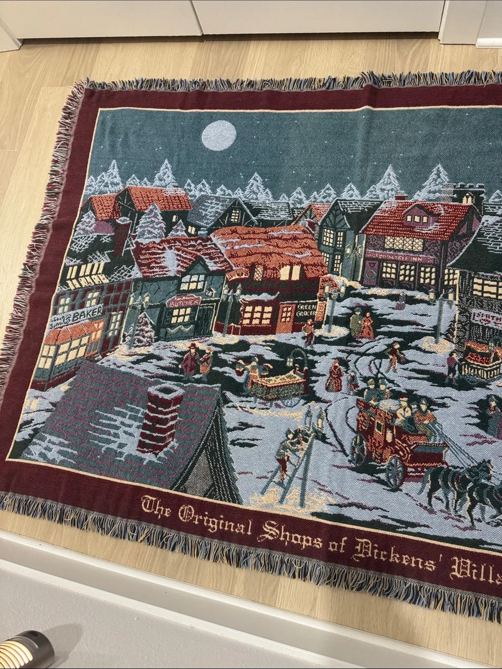 Burgundy Dickens Village Holiday Throw Blanket